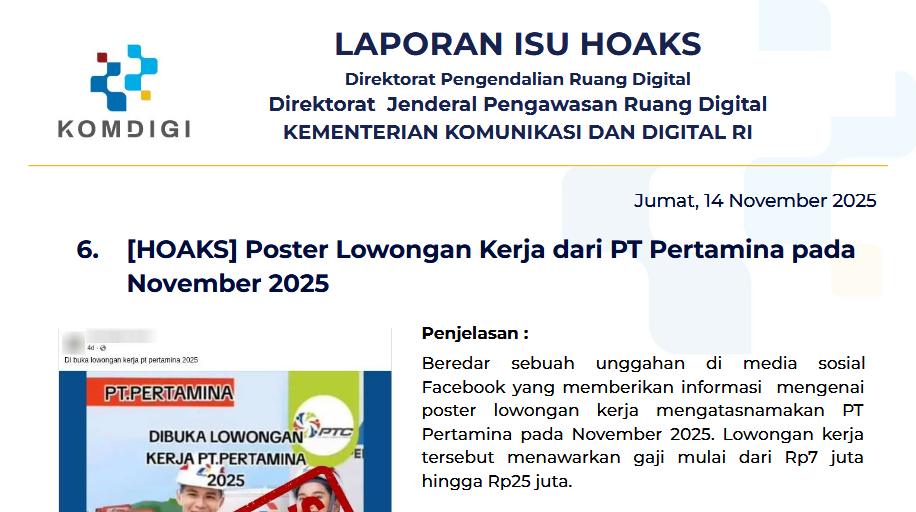 Isu Hoaks & Disinformasi 14 November 2025