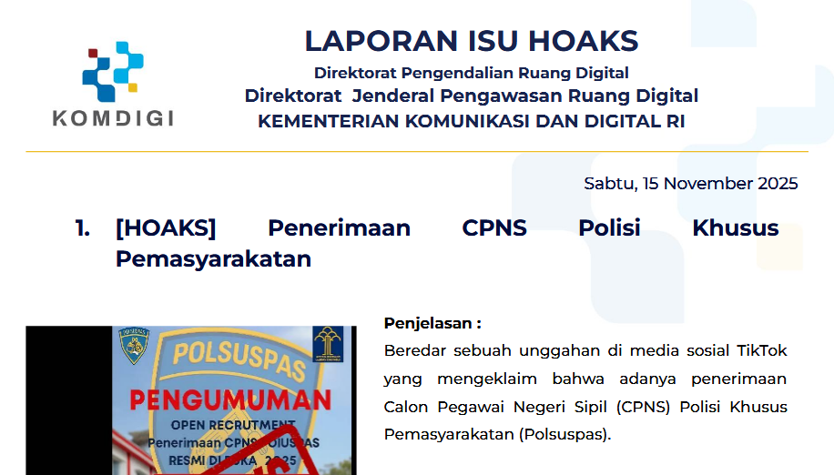 Isu Hoaks & Disinformasi 15 November 2025