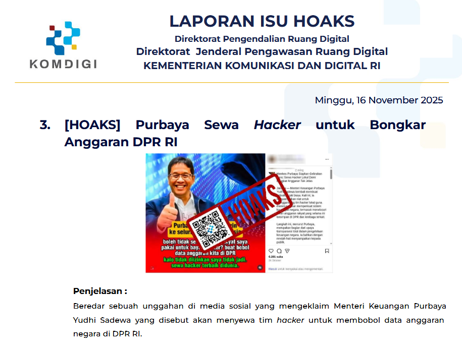 Isu Hoaks & Disinformasi 16 November 2025