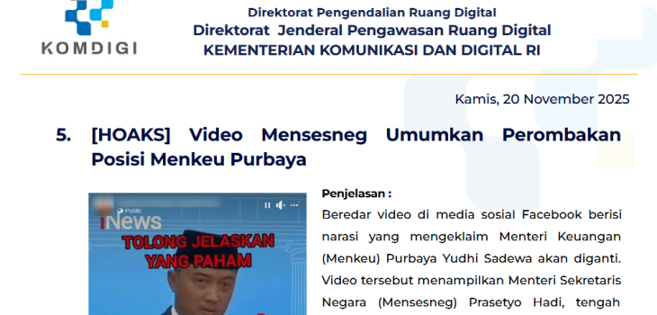 Isu Hoaks & Disinformasi 20 November 2025