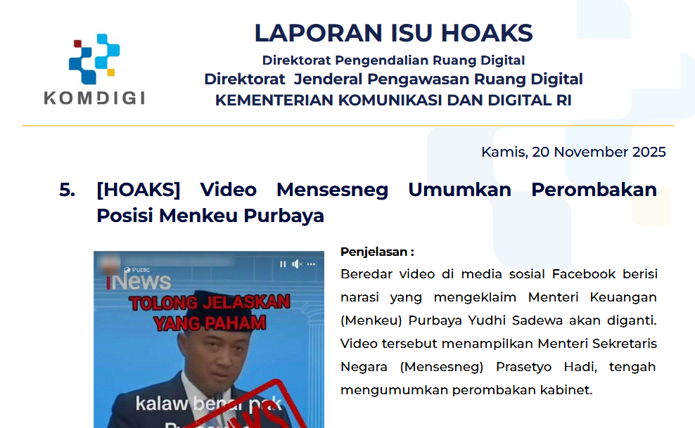 Isu Hoaks & Disinformasi 20 November 2025