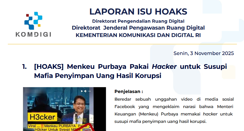 Isu Hoaks & Disinformasi 3 November 2025