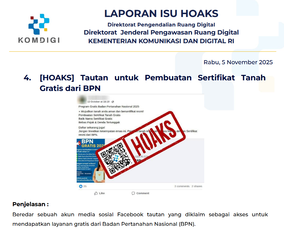 Isu Hoaks & Disinformasi 5 November 2025