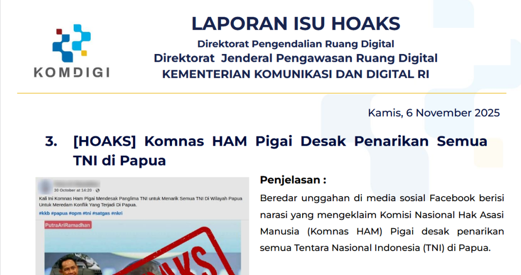 Isu Hoaks & Disinformasi 6 November 2025