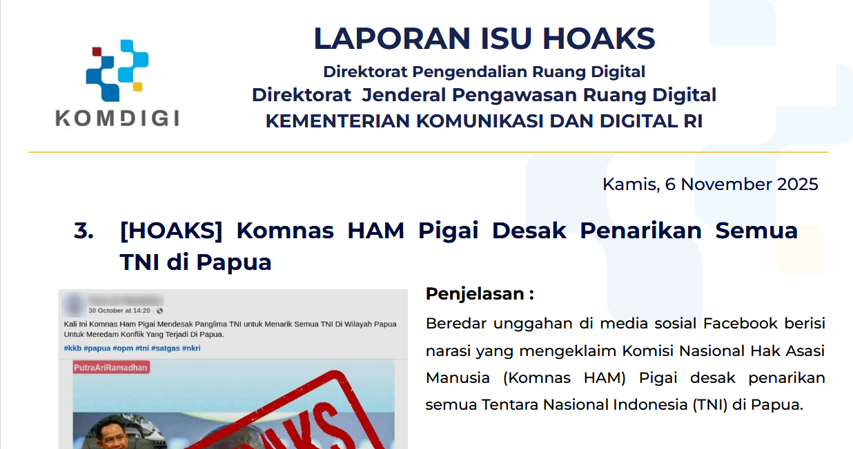 Isu Hoaks & Disinformasi 6 November 2025