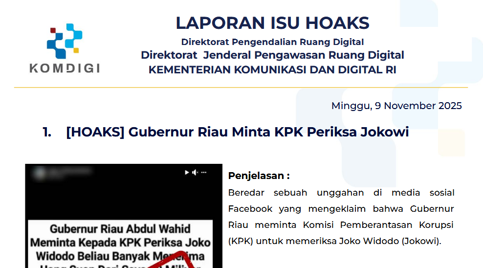 Isu Hoaks & Disinformasi 9 November 2025