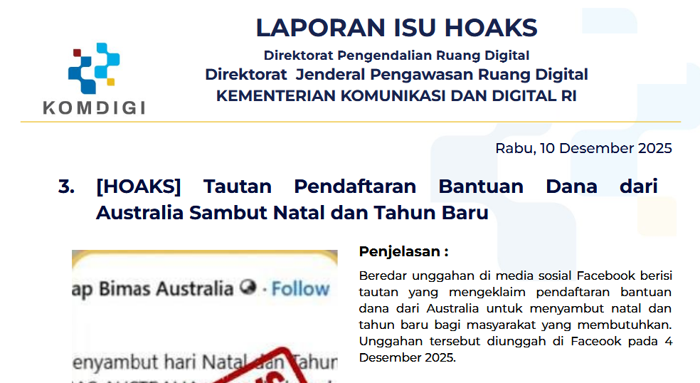 Isu Hoaks & Disinformasi 10 Desember 2025