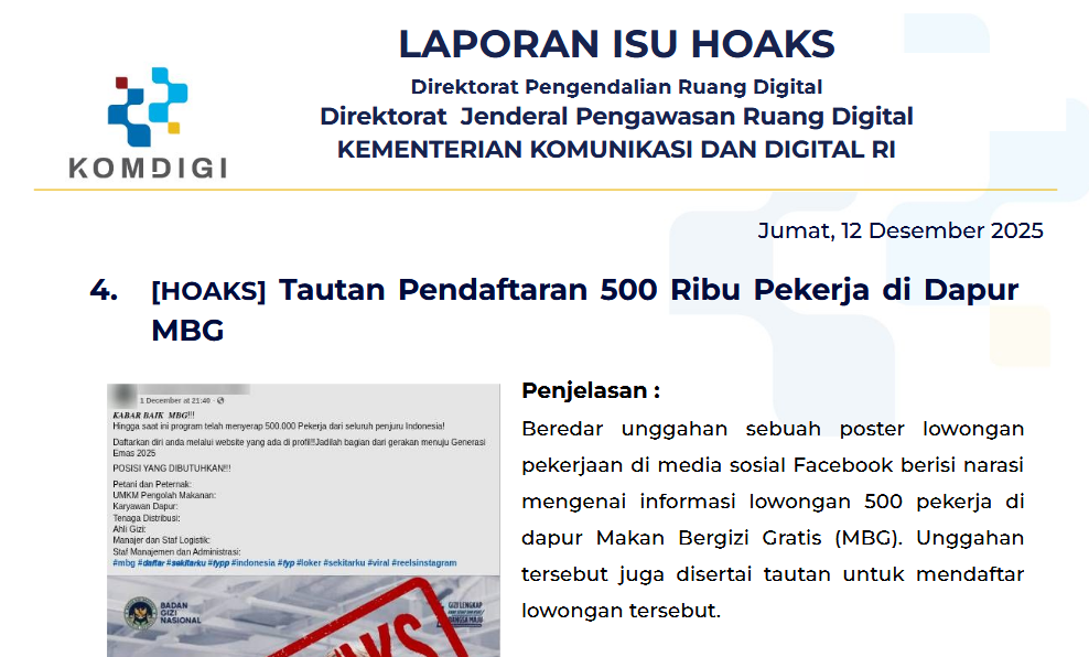 Isu Hoaks & Disinformasi 12 Desember 2025