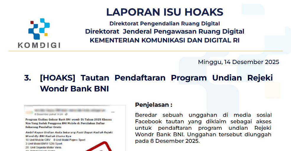 Isu Hoaks & Disinformasi 14 Desember 2025
