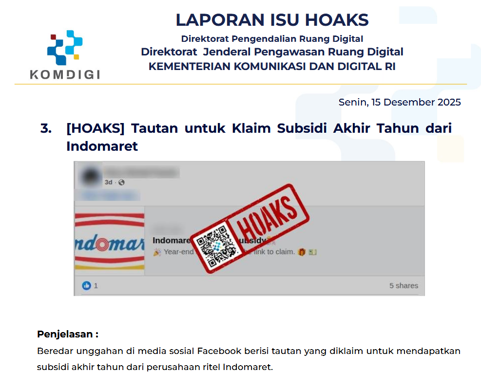 Isu Hoaks & Disinformasi 15 Desember 2025