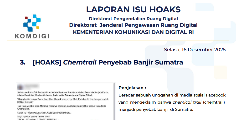 Isu Hoaks & Disinformasi 16 Desember 2025