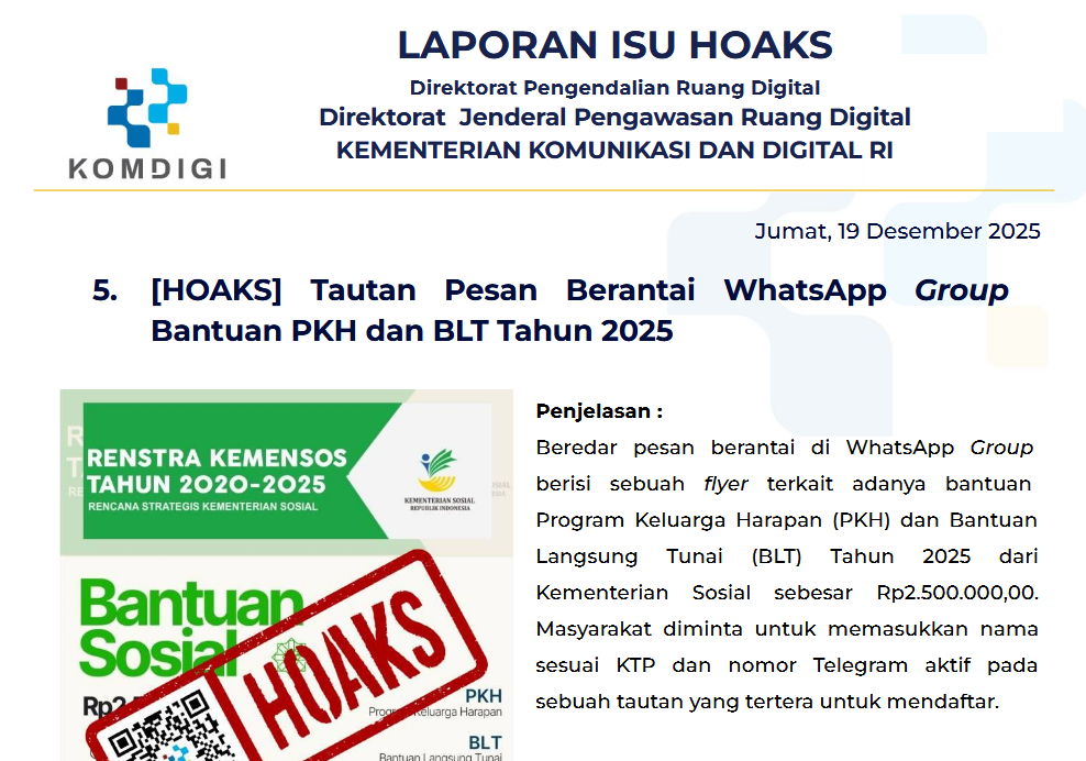 Isu Hoaks & Disinformasi 19 Desember 2025