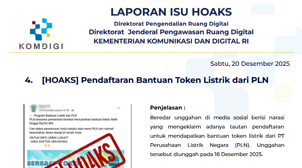 Isu Hoaks & Disinformasi 20 Desember 2025
