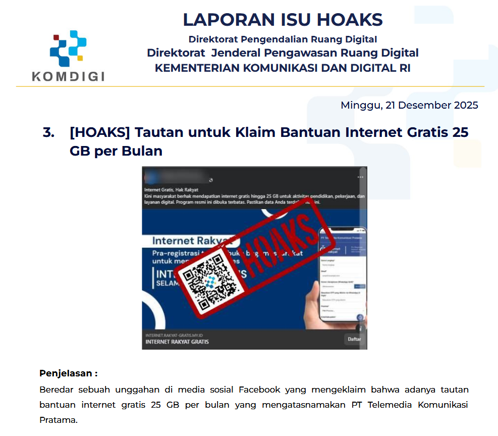 Isu Hoaks & Disinformasi 21 Desember 2025