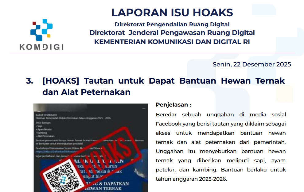 Isu Hoaks & Disinformasi 22 Desember 2025