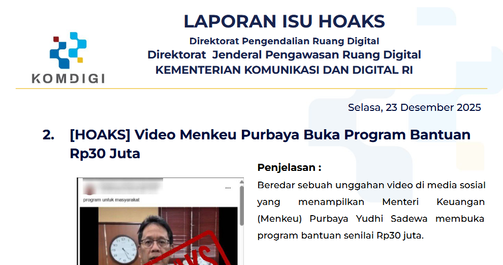 Isu Hoaks & Disinformasi 23 Desember 2025