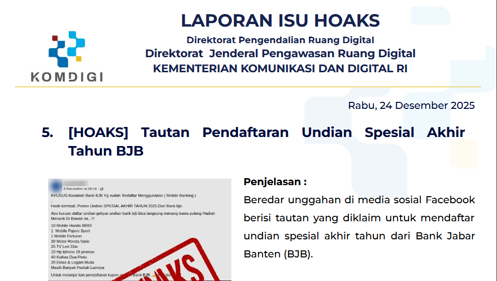 Isu Hoaks & Disinformasi 24 Desember 2025