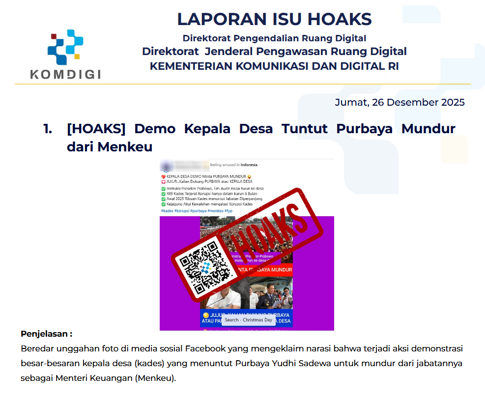 Isu Hoaks & Disinformasi 26 Desember 2025