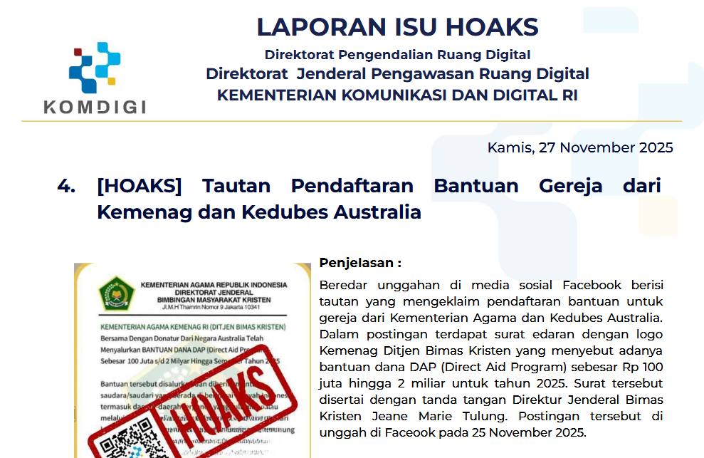 Isu Hoaks & Disinformasi 27 November 2025