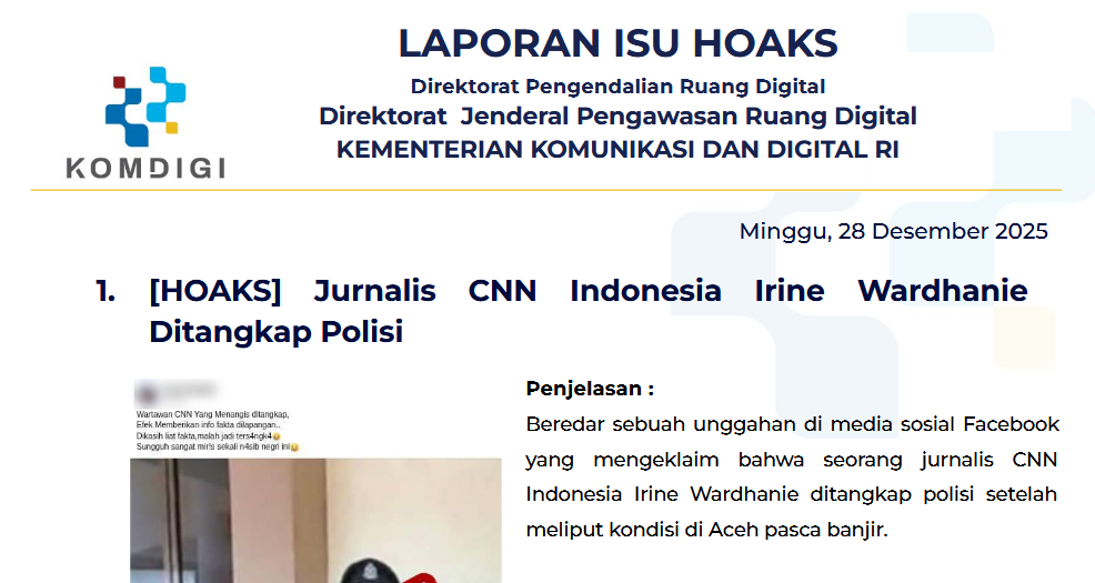Isu Hoaks & Disinformasi 28 Desember 2025