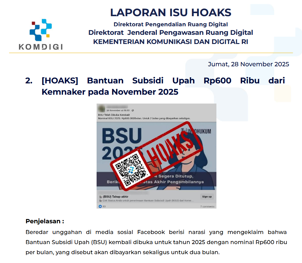 Isu Hoaks & Disinformasi 28 November 2025