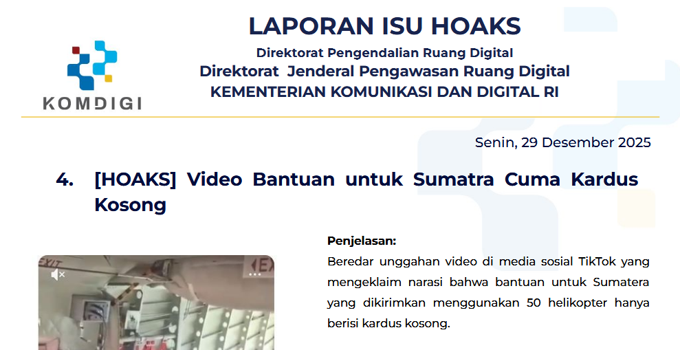 Isu Hoaks & Disinformasi 29 Desember 2025