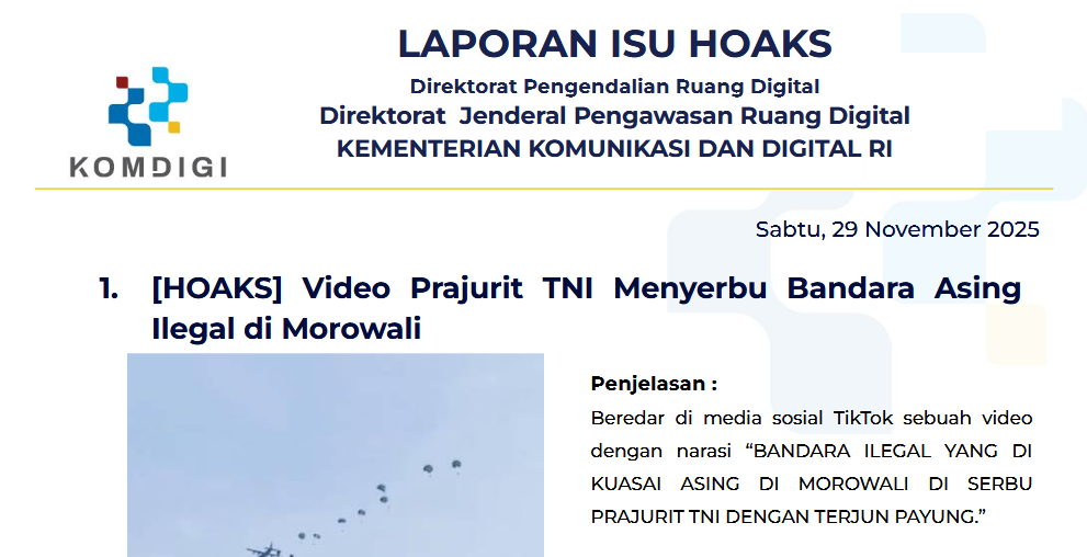 Isu Hoaks & Disinformasi 29 November 2025