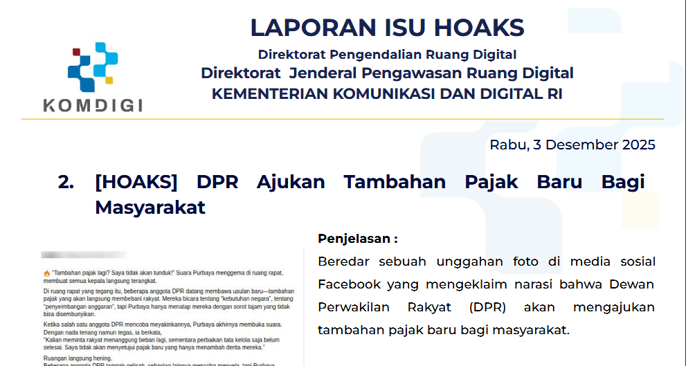 Isu Hoaks & Disinformasi 3 Desember 2025