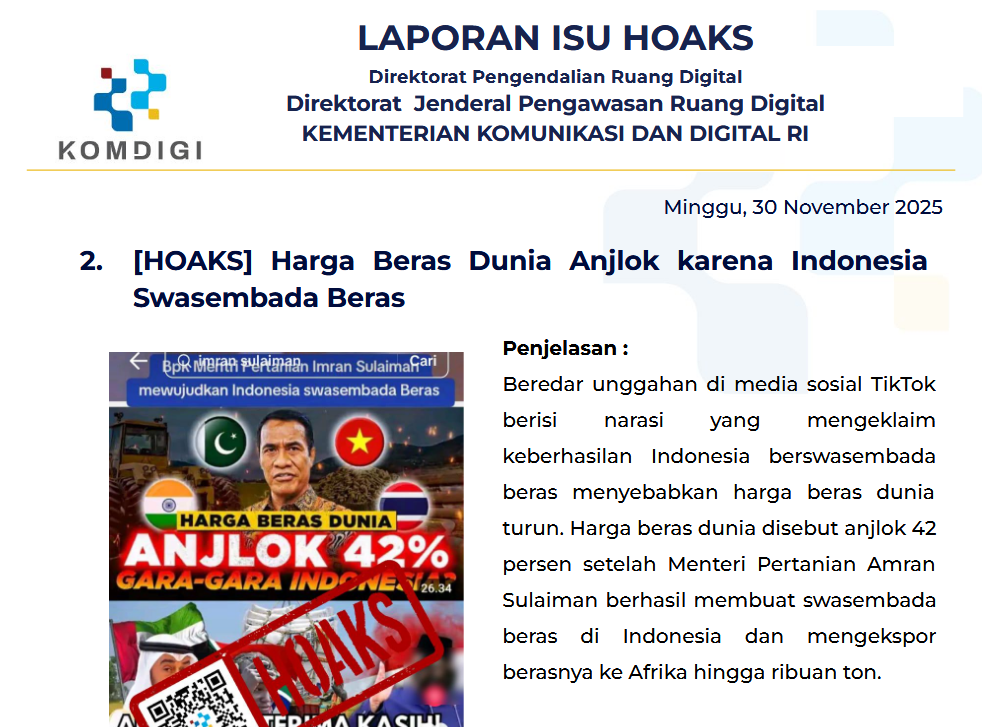Isu Hoaks & Disinformasi 30 November 2025