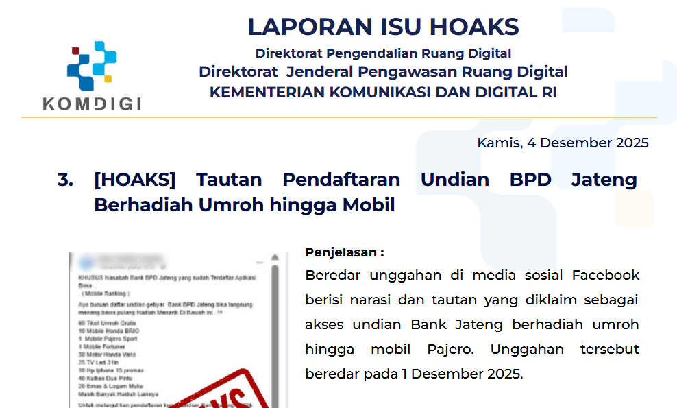 Isu Hoaks & Disinformasi 4 Desember 2025