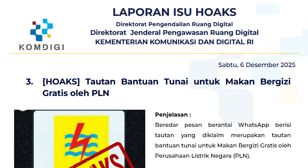 Isu Hoaks & Disinformasi 6 Desember 2025