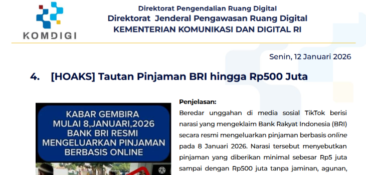 Isu Hoaks & Disinformasi 12 Januari 2026