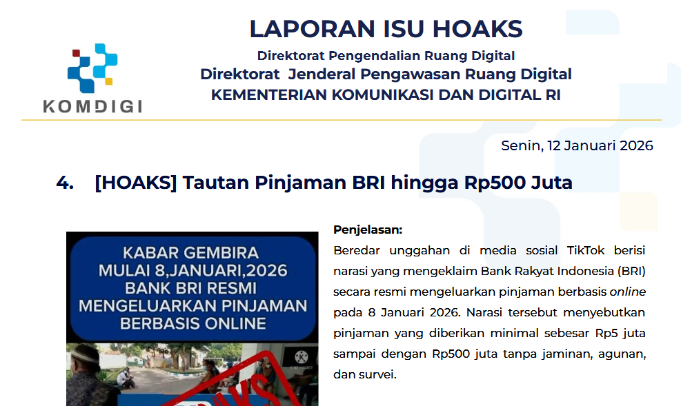 Isu Hoaks & Disinformasi 12 Januari 2026