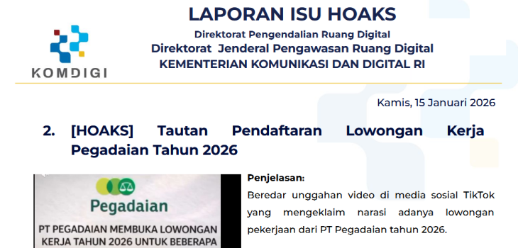 Isu Hoaks & Disinformasi 15 Januari 2026