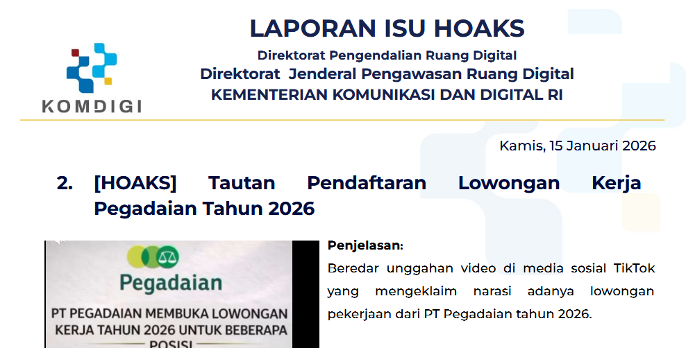 Isu Hoaks & Disinformasi 15 Januari 2026