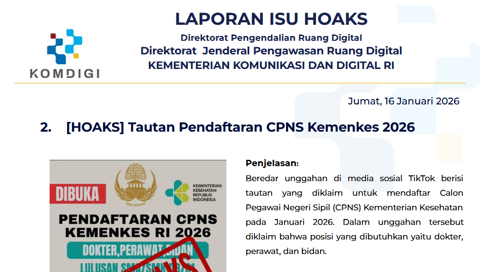 Isu Hoaks & Disinformasi 16 Januari 2026
