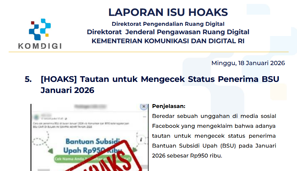 Isu Hoaks & Disinformasi 18 Januari 2026