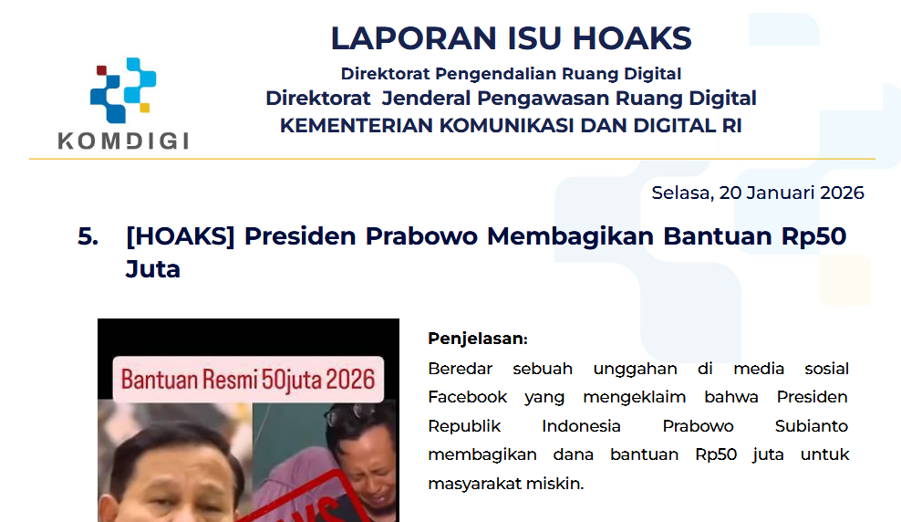 Isu Hoaks & Disinformasi 20 Januari 2026