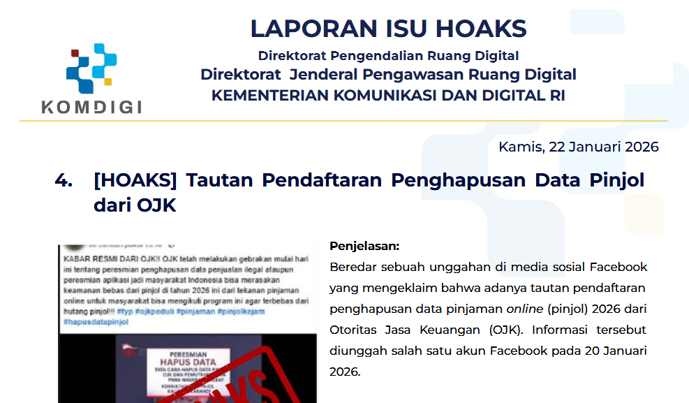 Isu Hoaks & Disinformasi 22 Januari 2026