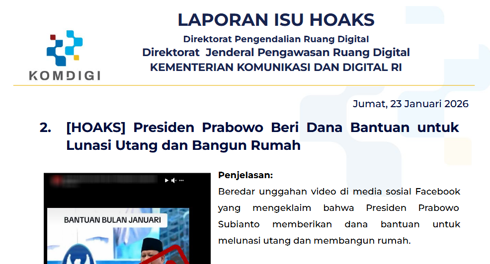 Isu Hoaks & Disinformasi 23 Januari 2026