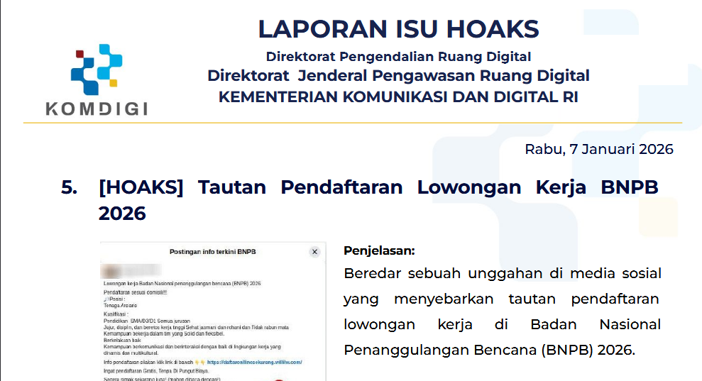 Isu Hoaks & Disinformasi 7 Januari 2026