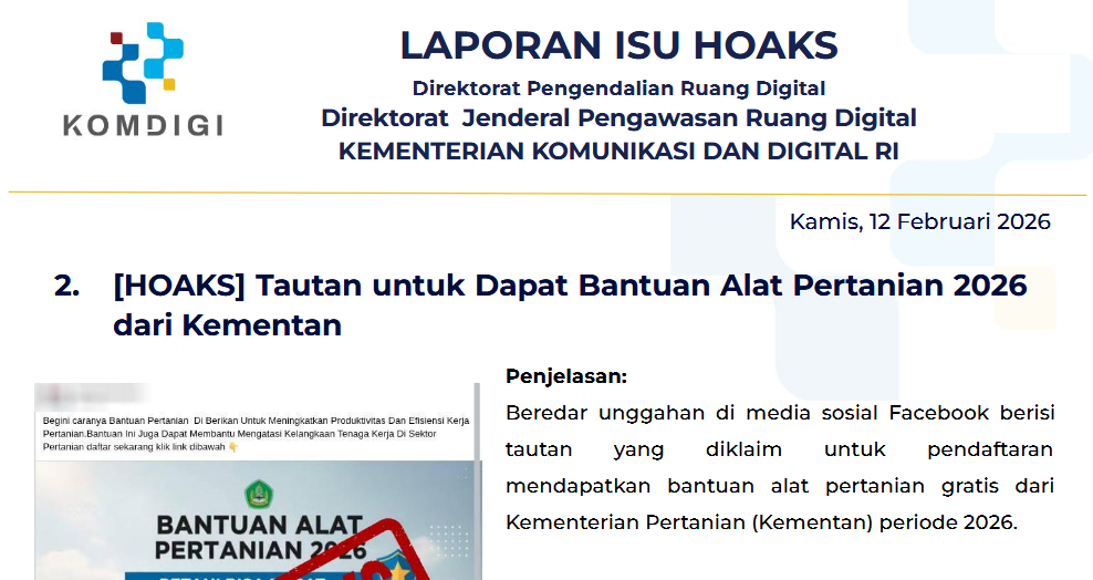 Isu Hoaks & Disinformasi 12 Februari 2026