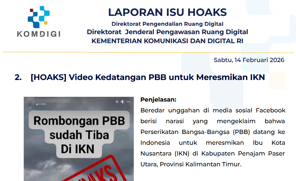 Isu Hoaks & Disinformasi 14 Februari 2026