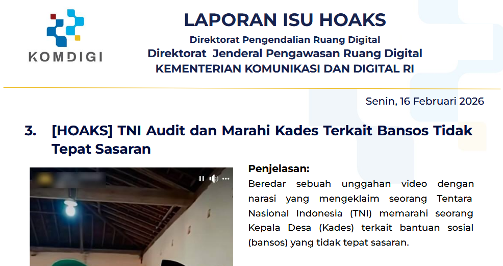 Isu Hoaks & Disinformasi 16 Februari 2026