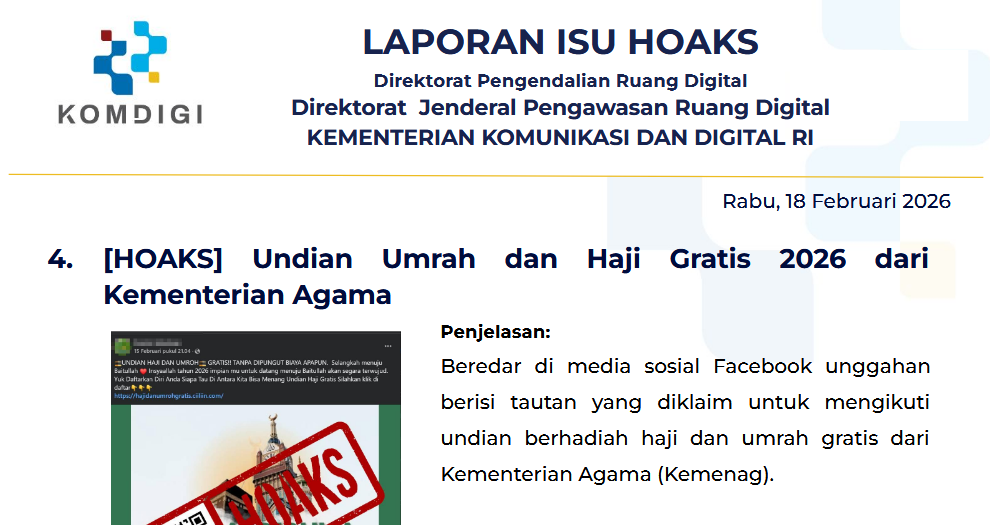 Isu Hoaks & Disinformasi 18 Februari 2026