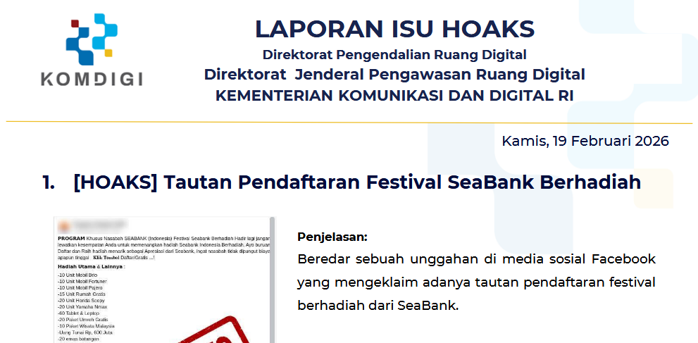 Isu Hoaks & Disinformasi 19 Februari 2026