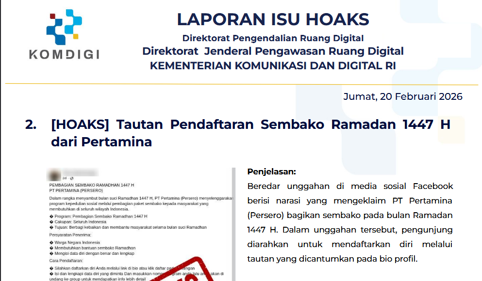Isu Hoaks & Disinformasi 20 Februari 2026