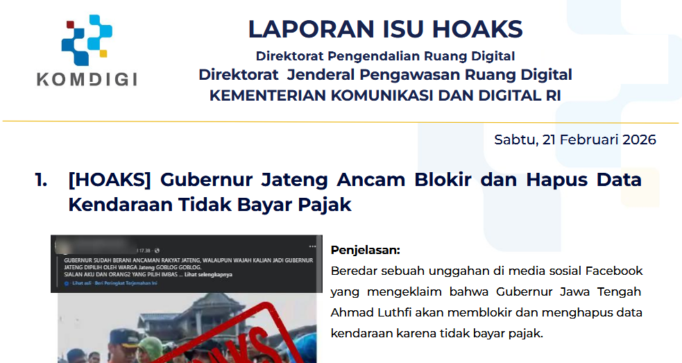 Isu Hoaks & Disinformasi 21 Februari 2026