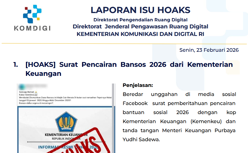 Isu Hoaks & Disinformasi 23 Februari 2026