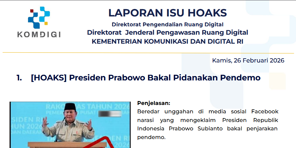 Isu Hoaks & Disinformasi 26 Februari 2026